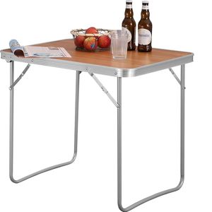 Campingtafel, klaptafel, reistafel met handgreep, 70 x 50 x 60 cm (l x b x h), inklapbaar, tuintafel van aluminium en MDF voor picknick, strand, in de natuur, eik, CPT8135ei