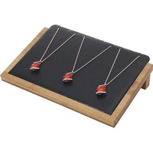 Sieraden Display Stand Showcase voor hanger ketting - Bamboe (2-L zwart leer)