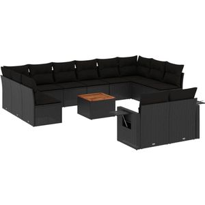vidaXL 13-delige Loungeset met kussens poly rattan zwart - Loungeset - Loungesets - Tuinset - Tuinbank