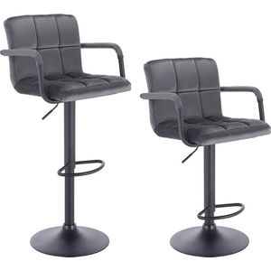 Luxe Barkurk - Industrial - Grijs - Barkrukken set van 2 - Barstoel Kruk - Barstoelen met rugleuning - Keukenstoel - In hoogte verstelbaar - Velvet