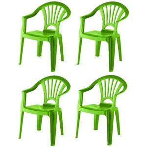 4x stuks groene stoeltjes voor kinderen 51 cm - Tuinmeubelen - Kunststof binnen/buitenstoelen voor kinderen
