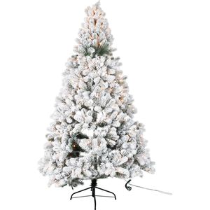 J-Line Kerstboom+Led Lichtjes Besneeuwd Plastiek Groen/Wit