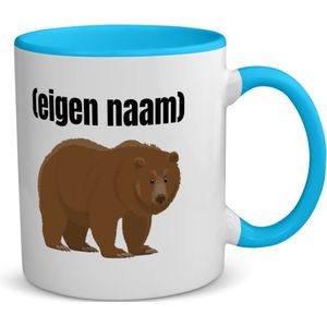 Akyol - grote beer met eigen naam koffiemok - theemok - blauw - Beer - beren liefhebbers - mok met eigen naam - iemand die houdt van beren - verjaardag - cadeau - kado - 350 ML inhoud