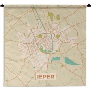 Wandkleed - Wanddoek - Vintage - Ieper - Plattegrond - Kaart - Stadskaart - 90x90 cm - Wandtapijt