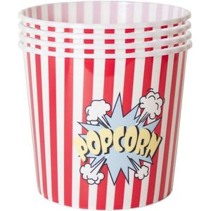 Gerimport Popcorn bak - 6x - rood/wit - kunststof - D24 - 9 liter - herbruikbaar