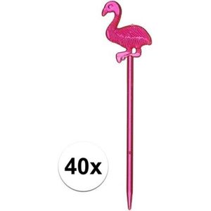 Flamingo cocktailprikkers 40 stuks 8 cm - Plastic kaasprikkertjes 8 cm