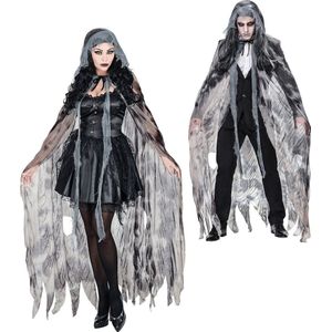 Widmann - Spook & Skelet Kostuum - Grote Grijze Griezelige Geest Cape - Grijs - One Size - Halloween - Verkleedkleding