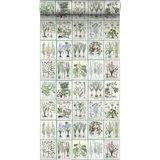 vlies wallpaper XXL bladzijden botanisch bloemen en planten boek licht warm grijs en groen - 158826 van ESTAhome