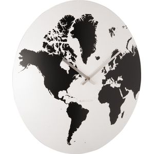 Wall clock World Map metal white