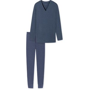 SCHIESSER Natural Dye pyjamaset - dames pyjama lang dubbelrib modal v-hals blauw - modern rib - Maat: 44