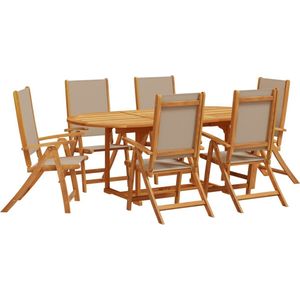 vidaXL - 7-delige - Tuinset - massief - acaciahout - en - textileen