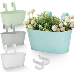 Metalen hangende plantenpotten - Set van 4 - 27 cm - Gekleurd - Grote tuinomheining - Bloempotten houder - Balkon plantenbakken - Woondecoratie met afneembare