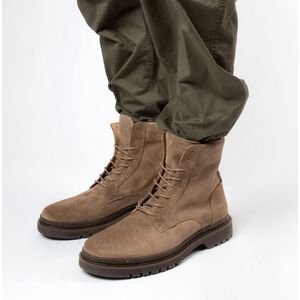 Manfield - Heren - Taupe suède veterboots - Maat 44