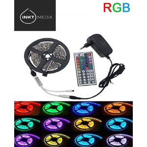 RGB Led strip 5 meter complete set RGB 20 kleuren Incl. 44 button remote Inktmedia® huismerk