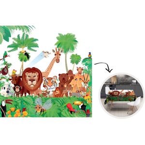 Tafelkleed - Tafellaken - 150x150 cm - Wilde dieren - Jungle - Leeuw - Tijger - Meisjes - Kids - Jongens - Binnen en Buiten