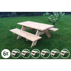 Rockwood® 6x Picknicktafel Douglas Classic 2.20m met 48 afgeronde hoeken (6 tafels x 8 hoeken)