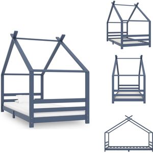 vidaXL Kinderbedframe - Kinderbedframes - Bed - Bedden - Kinderbedframe massief grenenhout grijs 90x200 cm