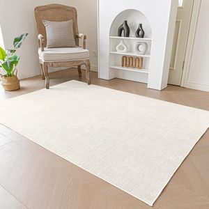 Laagpolig tapijt, zacht chenille, modern eenkleurig tapijt met patroon, kort, wasbaar vloerkleed voor woonkamer, kinderkamer, slaapkamer en keuken, beige/80 x 150 cm