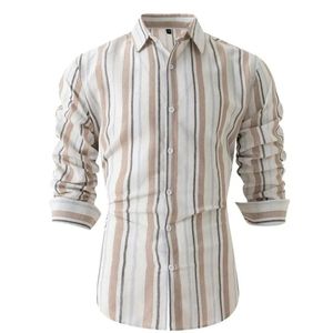 Nivard Linnen Blouse Heren - t shirt - Polo - Overhemd - Shirt - Zomer - Ibiza Stijl - Lichtbruin - Maat M