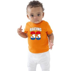 Oranje race fan t-shirt voor baby / peuters - racing 33 - Max coureur supporter shirt / outfit 18-24 mnd