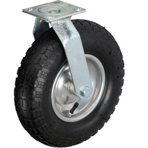 Relaxdays zwenkwiel luchtband - 300 mm - met plaatje - tot 120 kg - zwaarlast - zwart-zilver