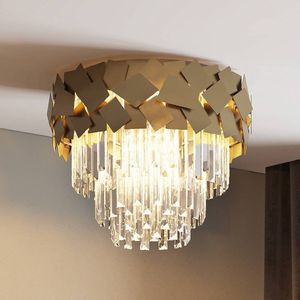 Lucande - plafondlamp - 6lichts - roestvrij staal, kristal - H: 42 cm - E14 - goud, helder