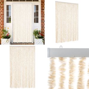 vidaXL Vliegengordijn 118x220 cm chenille beige en wit - Vliegengordijn - Vliegengordijnen - Vliegengordijn Deur - Deurgordijn