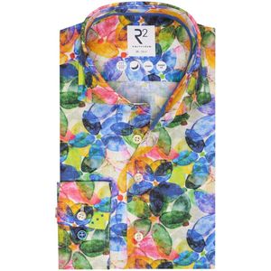 R2 Amsterdam - Overhemd Linnen Print Multicolour - Heren - Maat 42 - Modern-fit