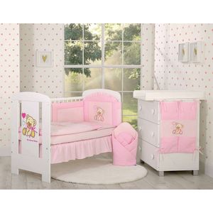 Beddengoedset 3-delig - Teddybeer met strik roze 135x100 cm