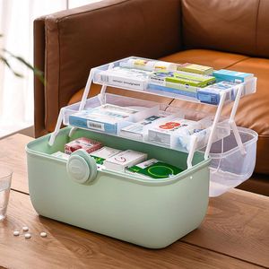 Opbergdoos Kunststof Medicijnkastje Vakken Slot 3-laags Doorzichtige EHBO-doos Noodgevallen Pillendoosje Babymedicijnen Groente