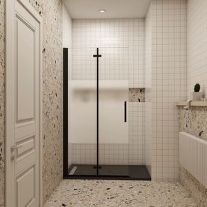 100x195cm inloopdouche Vouwdeur Mat Zwart Profiel met matte folie middelban,6mm NANO veiligheidsglas 180° draaibaar