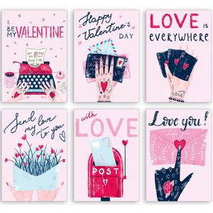 Valentijnskaarten - Set van 6 verschillende ansichtkaarten - Leuke Post - V2 - Liefde, Huwelijk, Trouwen, Valentijn