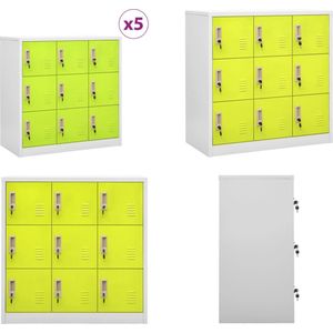 vidaXL Lockerkasten 5 st 90x45x92-5 cm staal lichtgrijs en groen - Lockerkast - Lockerkasten - Locker Kast - Locker Kasten