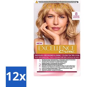 L'Oréal Paris - Excellence Crème - Lichtblond 8 - Haarverf - Permanente Haarkleuring - Voordeelverpakking - 12 stuks