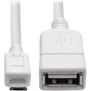 Tripp-Lite U052-06N-WH Micro USB to USB OTG Host Adapter Cable, 5-Pin USB Micro-B to USB-A (M/F), White, 6 in. TrippLite