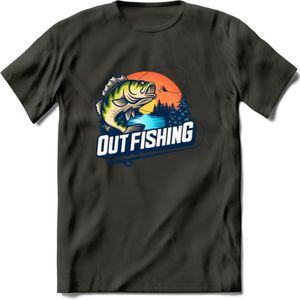 Fishing - Vissen T-Shirt | Beige | Grappig Verjaardag Vis Hobby Cadeau Shirt | Dames - Heren - Unisex | Tshirt Hengelsport Kleding Kado - Donker Grijs - 3XL