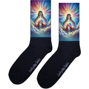 Jezus - Geloof - God - Verjaardag Cadeau - Grappige sokken - Leuke sokken - Hem Haar sokken - Vrolijke sokken - Vaderdag - Moederdag - Sint cadeau - Kerst cadeau - Leuk Cadeau - Speciaal cadeau - Beschermengel - Wereld - Socks maken Happy - 37-44