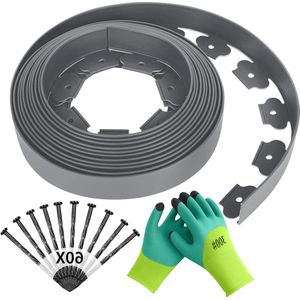 Flexibele kunststof tuinranden 10 m x 5 cm - grondankers handschoenen - gazonrand perkafsluiting