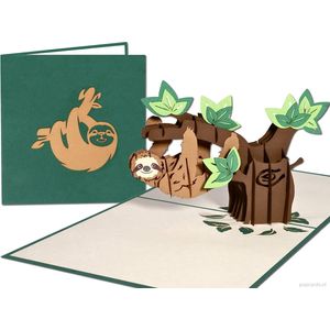 Popcards popupkaarten – Luiaard hangend aan boom  Knuffel Oerwoud Verjaardag Kinder Felicitatie pop-up kaart 3D wenskaart