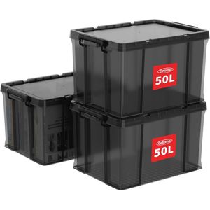 Stapelbare Opbergdozen met Deksel - Duurzame Kunststof Container - 50L - 3 Stuks