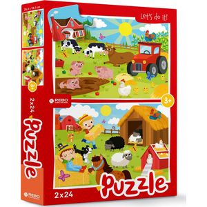 Rebo legpuzzel 2x24 stukjes - Farm animals