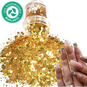 Chunky Glitters (Goud) [Volume 8g - Festival Glitter Outfit Nagel Decoratie Versiering - Manicure Kunstnagels Nepnagels Acryl Nagels - Kinderen Volwassenen Dames Glitters]