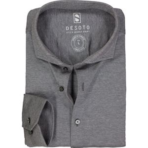 DESOTO slim fit overhemd - stretch pique tricot haifisch kraag - antraciet grijs melange - Strijkvrij - Boordmaat: 45/46