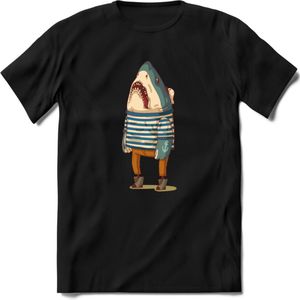 Casual haai matroos T-Shirt Grappig | Dieren vissen Kleding Kado Heren / Dames | Animal Skateboard Cadeau shirt - Zwart - XL