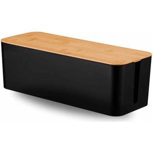 BUDDLEY Kabelbox Zwart Bamboe (XL) - Kabeldoos - Kabel Opbergbox Stekkerdoos - Kabel Management onder bureau - Kabel Organiser Bureau - Kabel Organiser - Kabelbox Stekkerdoos - CableBox - Kabel Doos - Kabelbox voor snoeren wegwerken