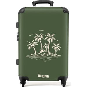 NoBoringSuitcases.com® - Koffer groot - Rolkoffer lichtgewicht - Groen met beige palmbomen - Reiskoffer met 4 wielen - Grote trolley XL - 20 kg bagage