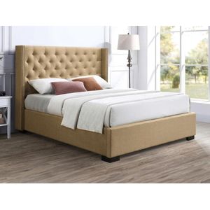 Vente-unique Bed met opbergruimte 180 x 200 cm met hoofdbord met capitons - Stof - Beige - MASSIMO L 197 cm x H 142.5 cm x D 214.5 cm