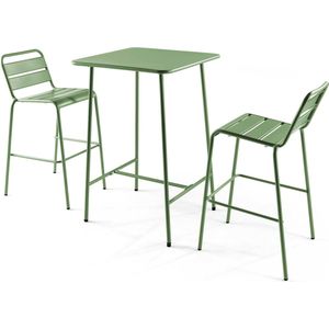 Oviala - Set bartafel en 2 hoge stoelen van groen cactusmetaal - Palavas