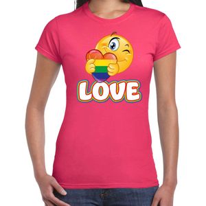 Bellatio Decorations Gay Pride shirt - love - regenboog - dames - roze XL