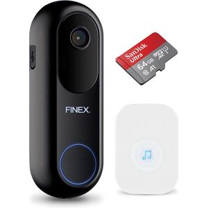 Finex™ Video Deurbel V2 - Inclusief Binnenbel & SD-kaart(64GB) Vast stroom of Batterijen - WiFi - T-ring geluid - Zonder abonnement - Video deurbel met Camera